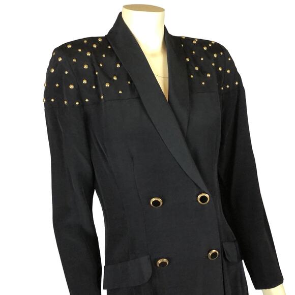 Vintage E.D. Michael by Melanie Drucker coat dress gold studs shawl collar 9-10 - Picture 2 of 12